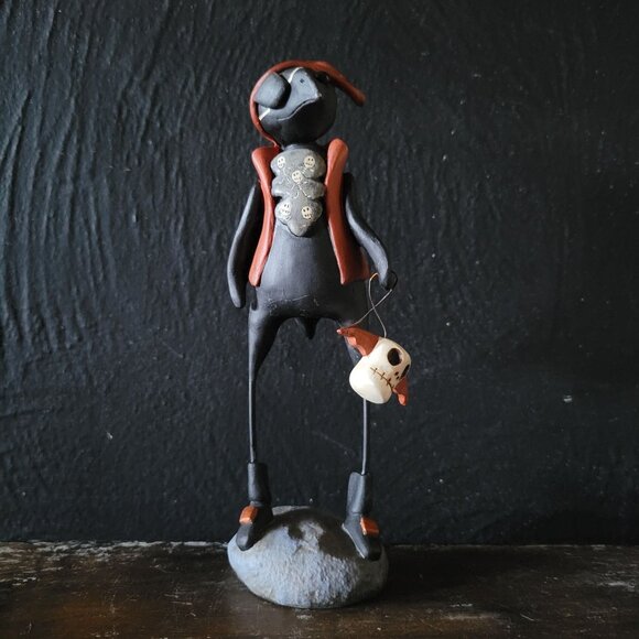 Resin Trick or Treating Halloween Crow Figure in Pirate Costume w/ Skull Bucket - Picture 1 of 9